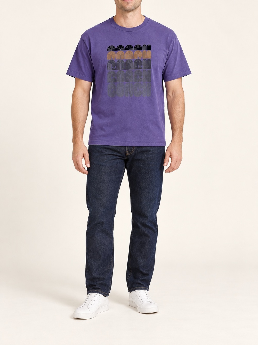 Coach Men's Purple Graphic T-Shirt - Classic Crew Neck 100% Cotton